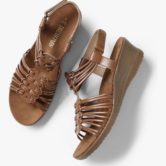 DREAM PAIRS Women's Strappy Low Heel Open Toe Slip-On Wedge Sandals - Picture 4 of 16